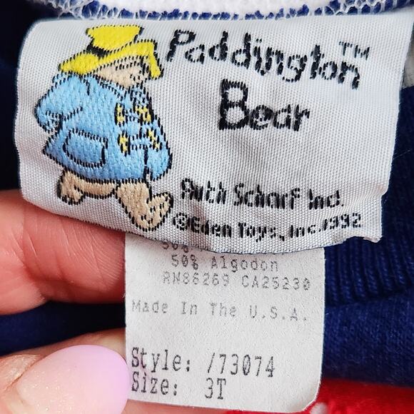 Vintage 90s Paddington Bear Girls Sweatshirt Dress Winter Sledding Blue Size 3T - Picture 8 of 9